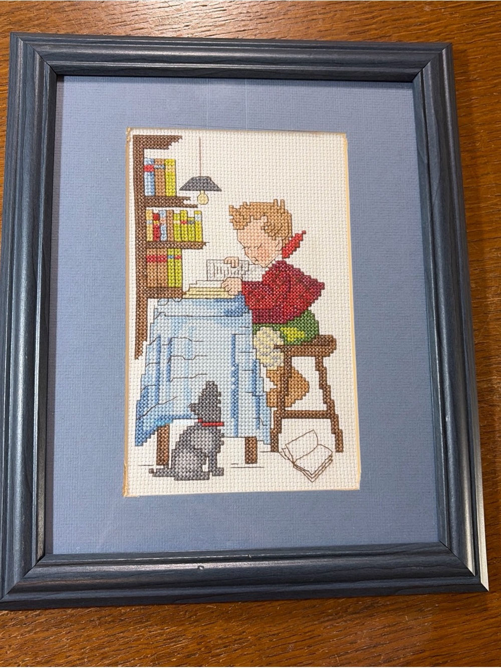 Vintage Homework Framed Matted Finished Cross Stitch Farmhouse